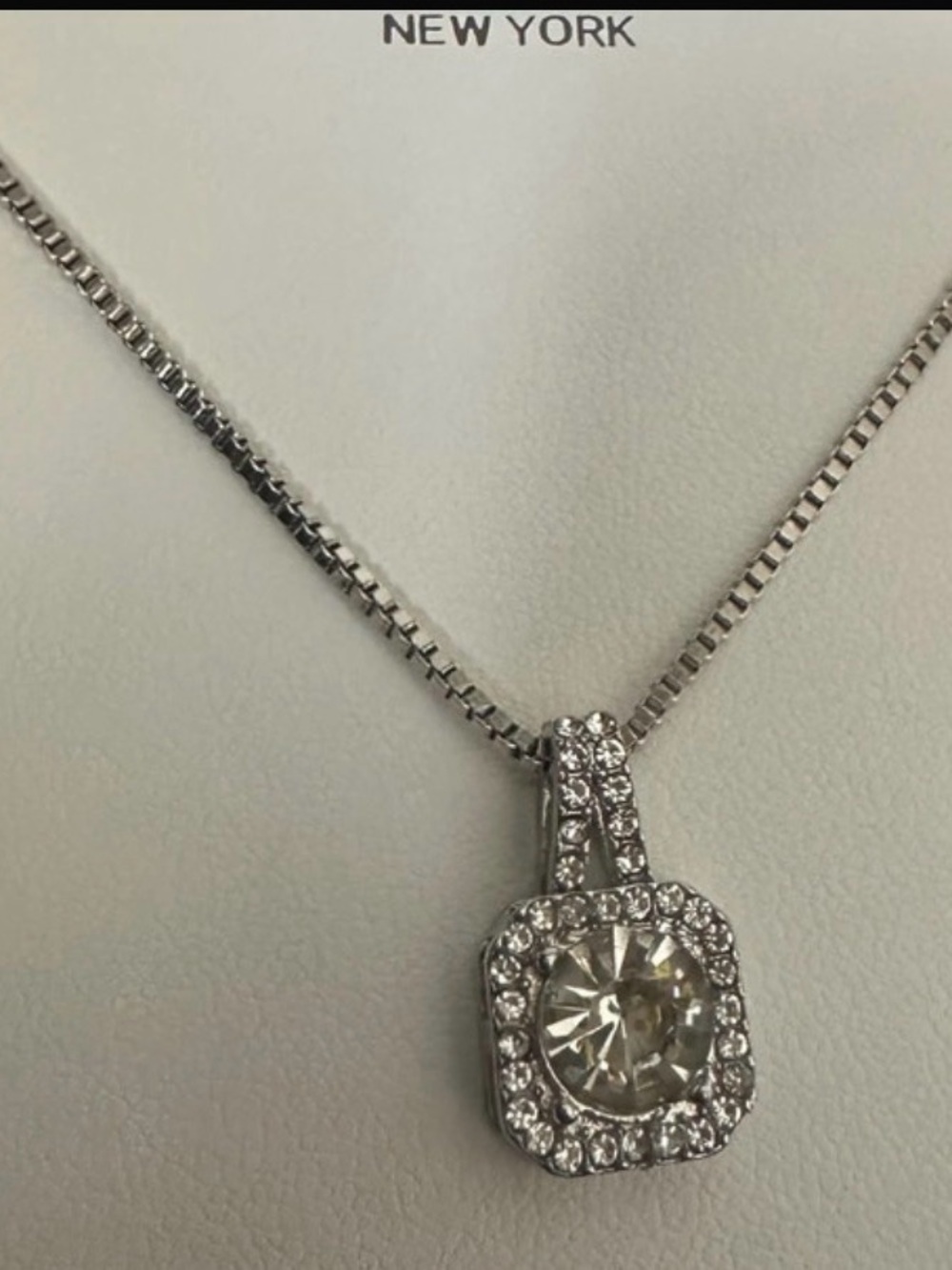 Silver Crystal Halo Pendant Necklace -